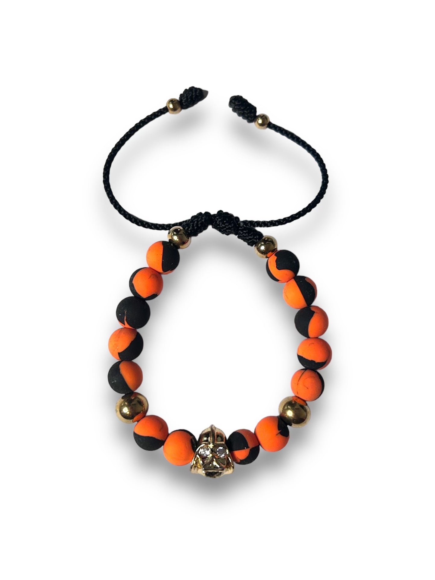 Gold Darth Vader Charm with Eyes Diamond Crystals and Orange and Black Bead