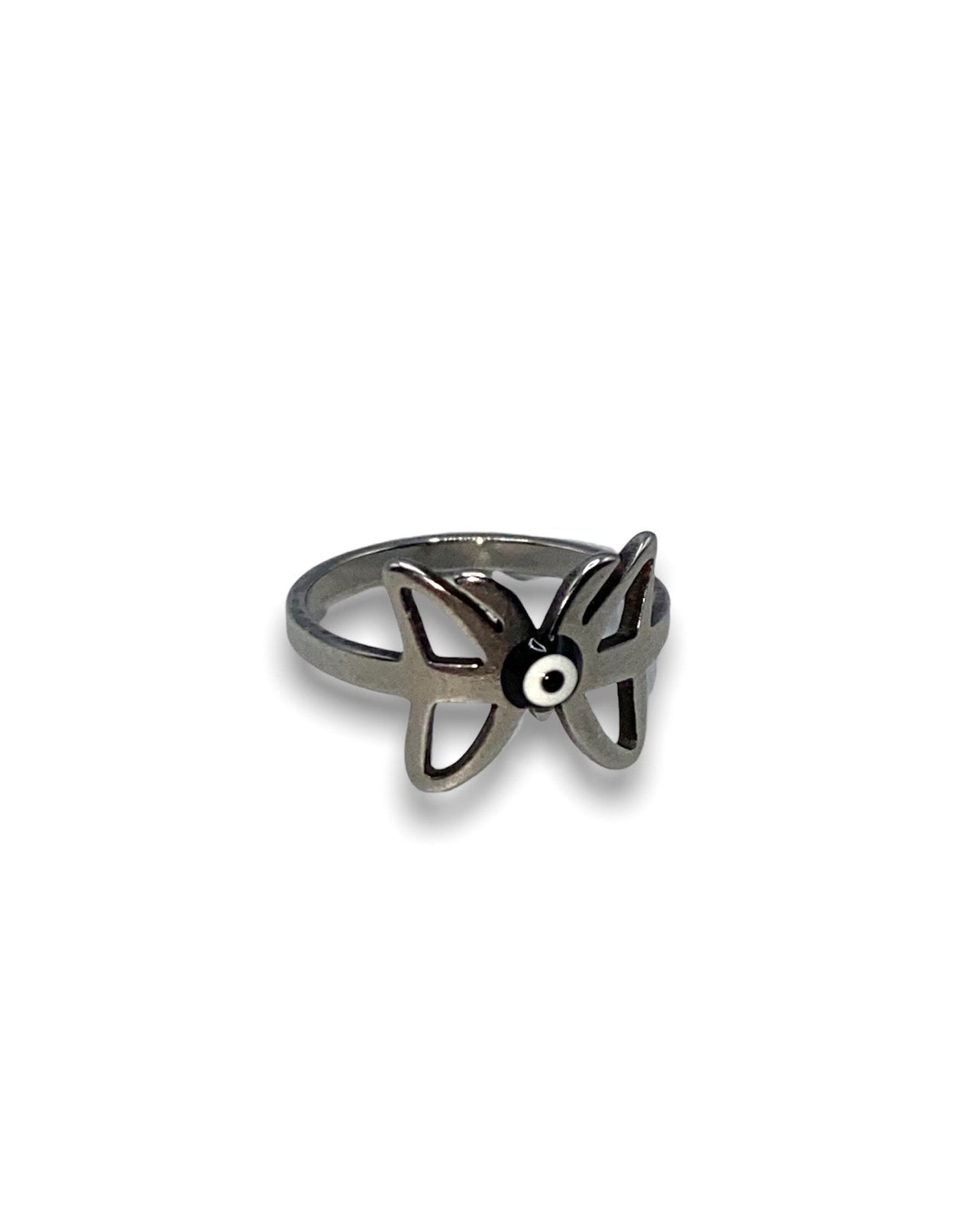 Unique Stainless Steel Butterfly Ring with Evil Eye
