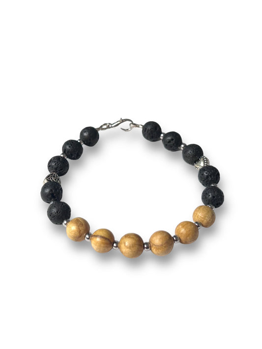Lava Bead Bracelet with Stainless Steel Beads