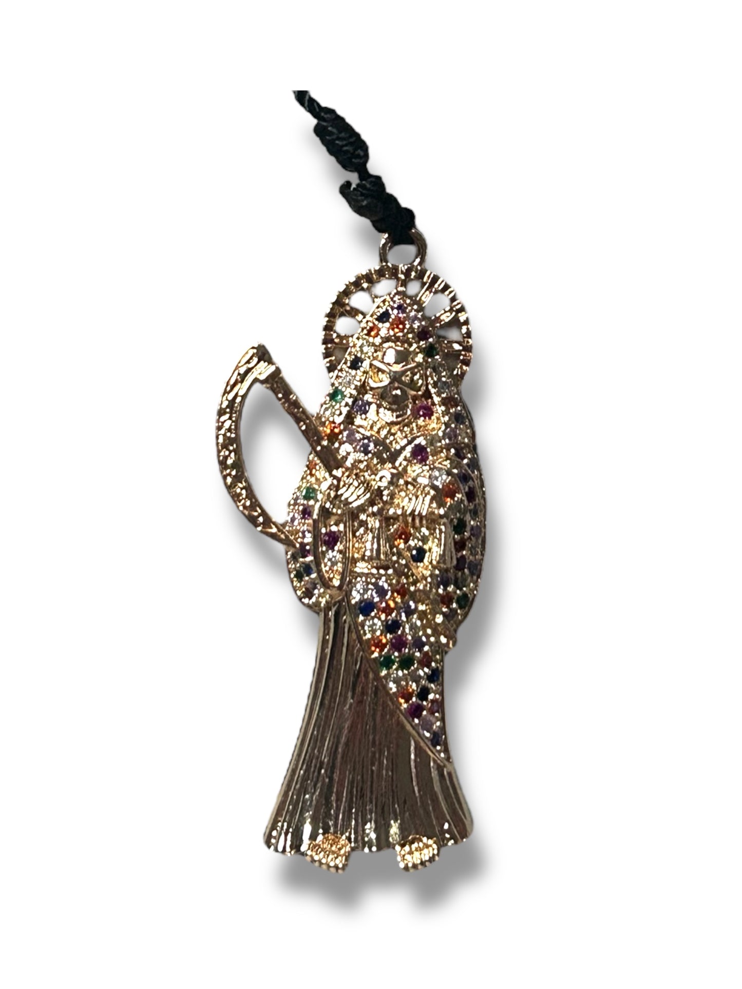 Shadow Santa Muerte Rosary – Black & Gold Protection