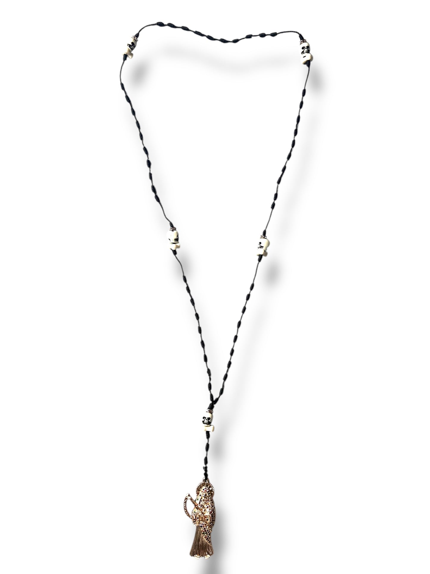Shadow Santa Muerte Rosary – Black & Gold Protection