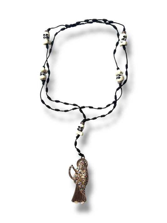 Shadow Santa Muerte Rosary – Black & Gold Protection