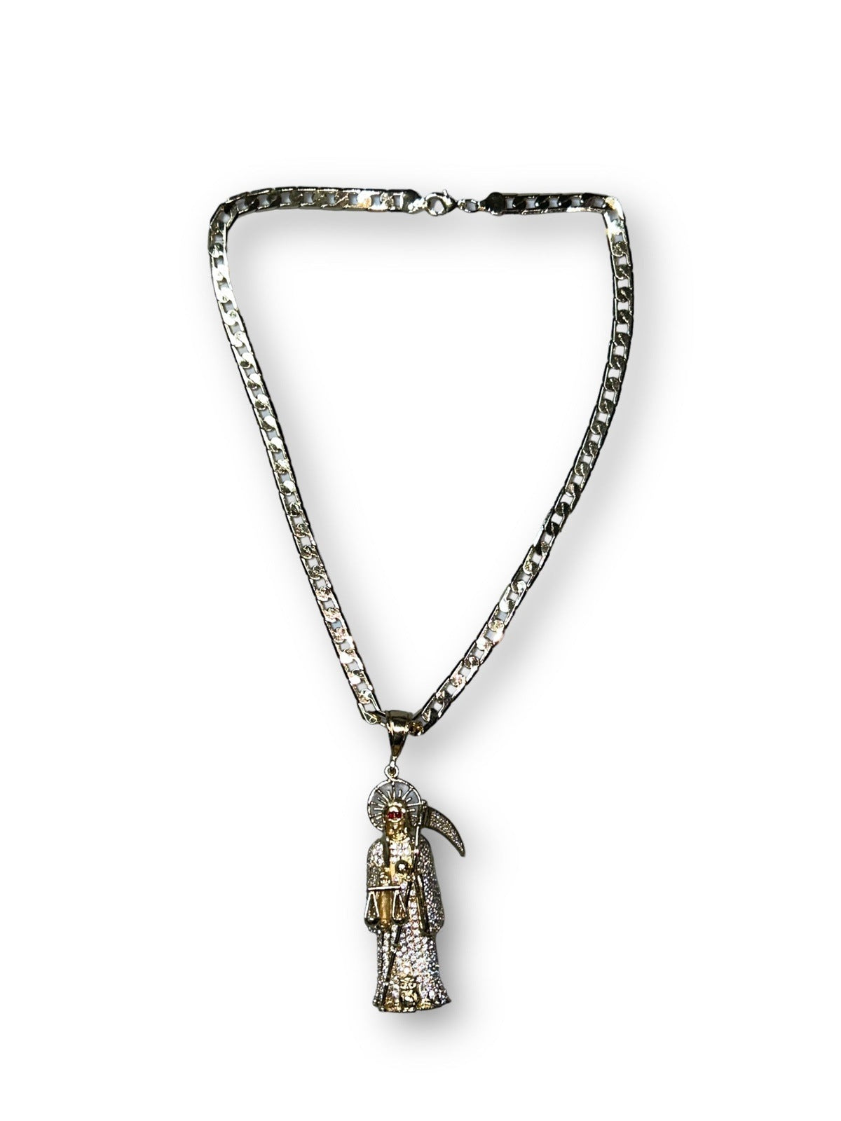 Red Crystal Purl Eye Gold Filled Santa Muerte
