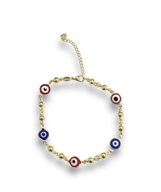 Blue & Red Evil Eye Gold Filled Anklet