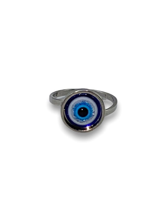 Slim Evil Eye Silver Stainless Steel Ring