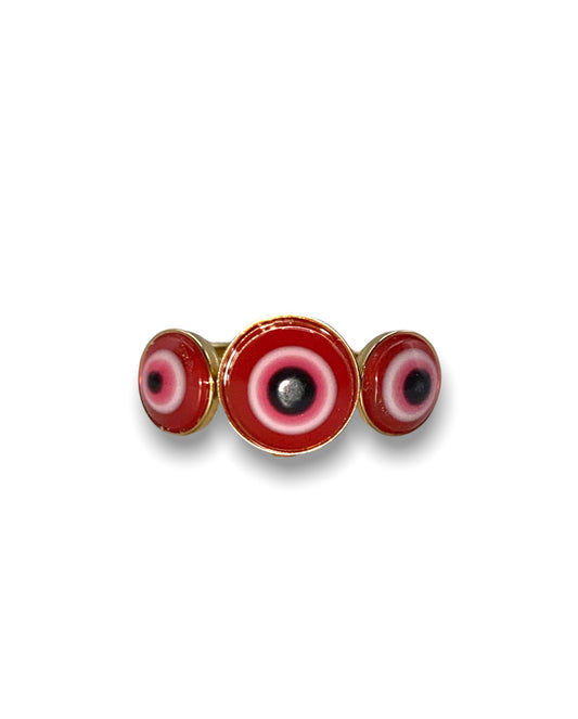 Gold-Filled Ring with 3 Red Evil Eyes | Protection & Style |